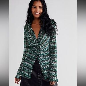 Free People Lucky Shirtee Green Forest Combo Mesh Large